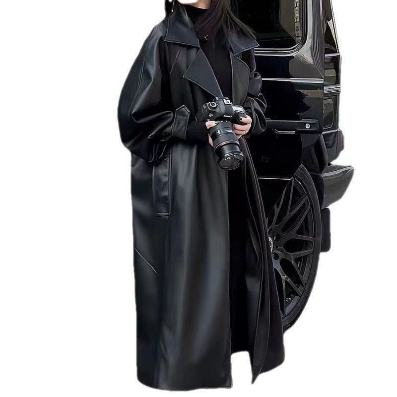 Manteau Long en Similicuir Noir