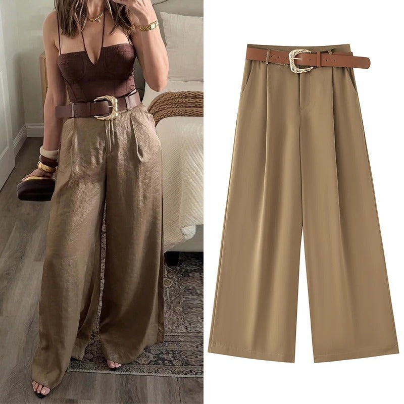 Pantalon fluide taille haute avec ceinture élégante