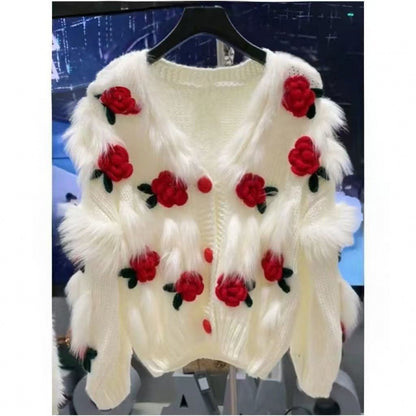 Cardigan doux à fleurs brodées