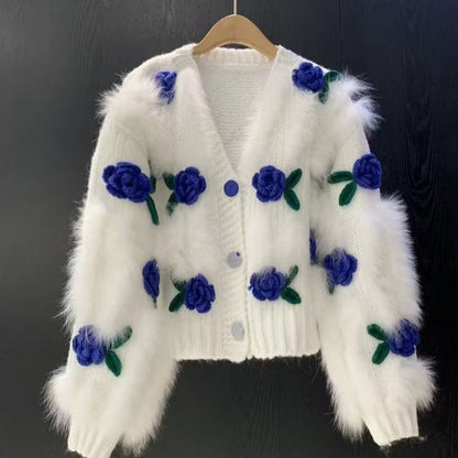 Cardigan doux à fleurs brodées