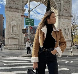 Veste Aviateur Courte en Simili Cuir avec Doublure Sherpa