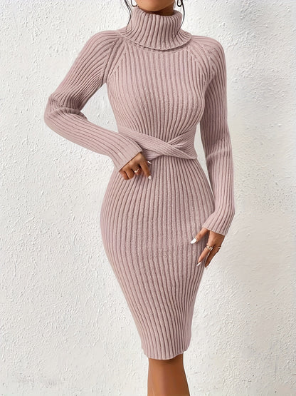 Robe Pull Midi Élégante à Taille Croisée