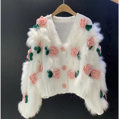 Cardigan doux à fleurs brodées