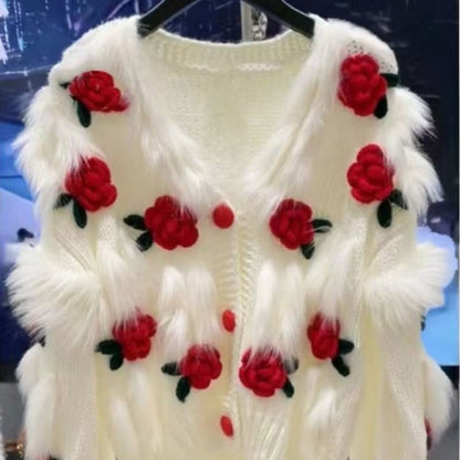 Cardigan doux à fleurs brodées